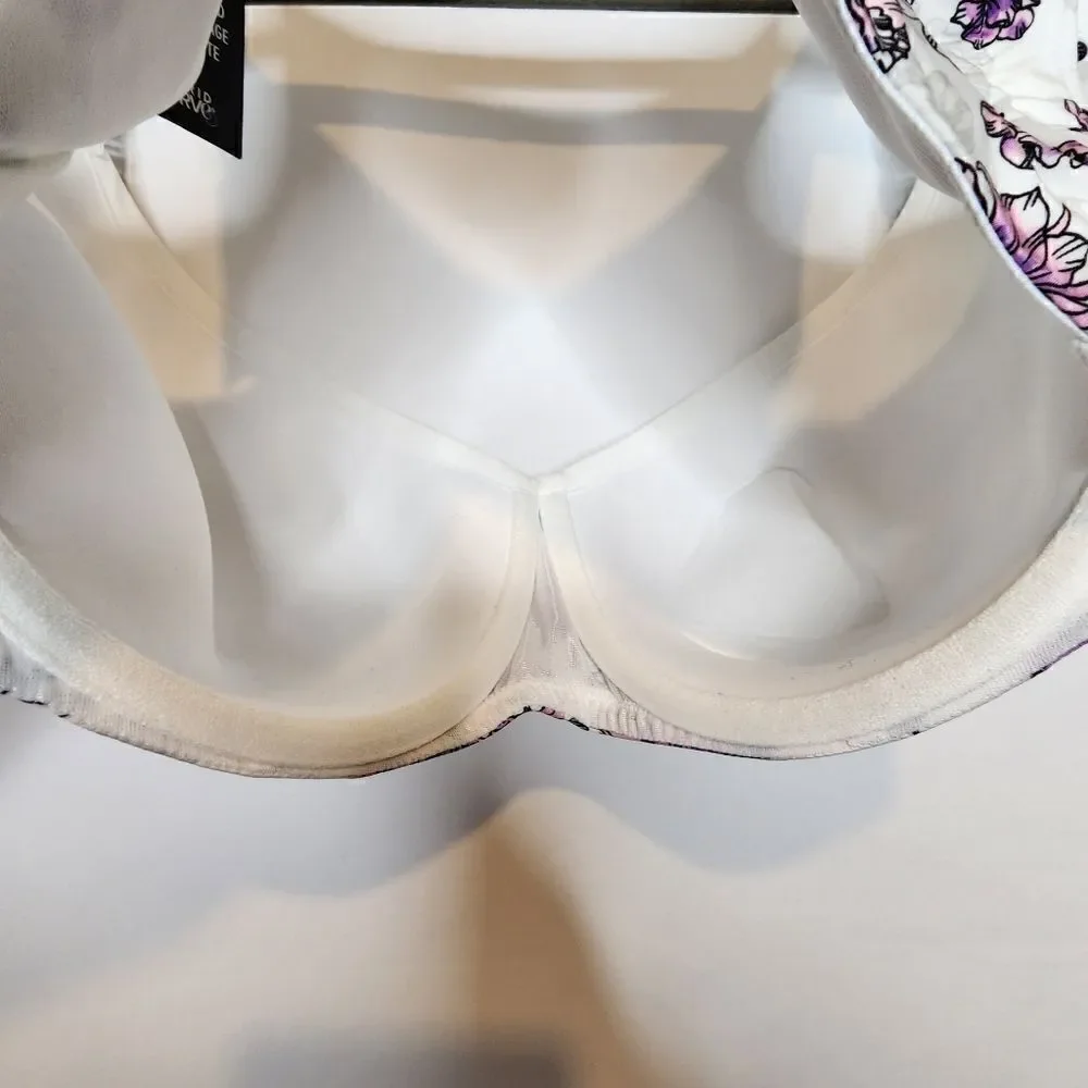 50D Torrid Balconette Bra Back Smoothing Full Coverage Purple Floral Wired Lined